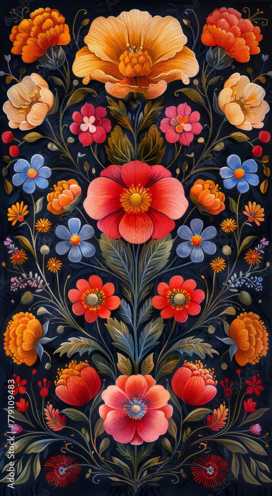 folk pattern, floral ornament, retro colors,generative ai