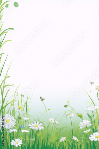 A meadow of daisies and grass, a peaceful spring scene.
