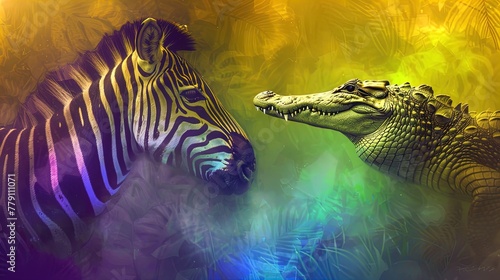 Savanna Standoff  Zebra vs Crocodile in a Vivid Clash of Stripes and Scales.