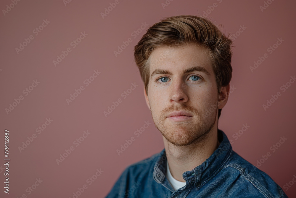 Obraz premium A man with a beard and blue eyes looks at the camera