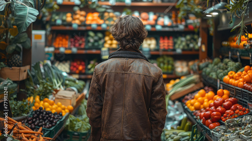 a man in love in an organic grocery store,generative ai