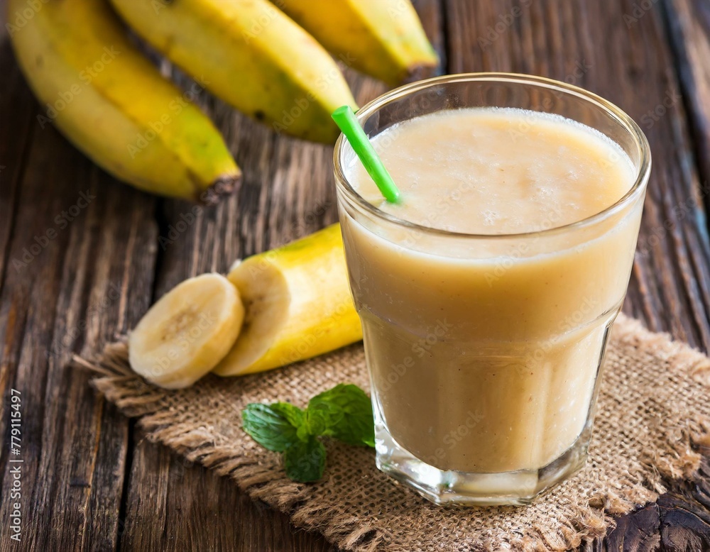 Bananensaft auf holzhintergrund Bananensaft auf holzhintergrund