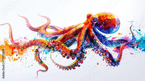 Colored octopus watercolor draw