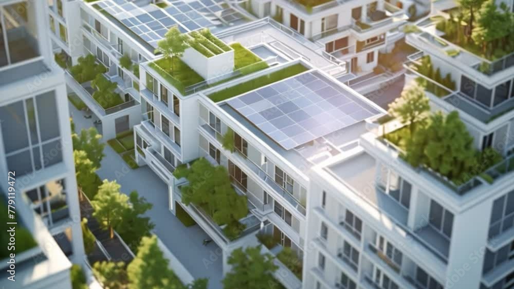 Aerial View of Buildings Equipped With Solar Panels Aerial View of Buildings Equipped With Solar Panels