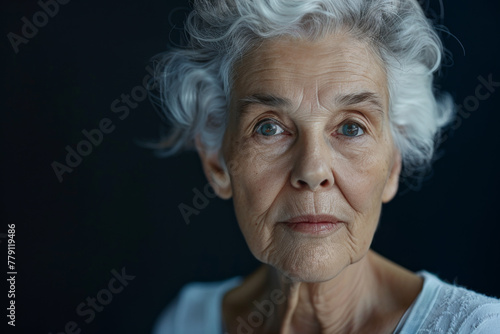 An elderly woman with gray hair looks at the camera © MagnusCort