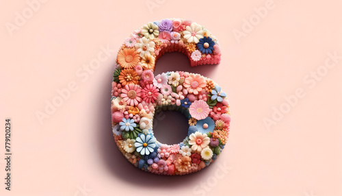 A richly adorned floral number six on a peachy background, ideal for celebrations and decorative milestones.