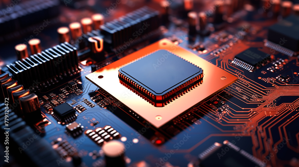 Computer circuit board technology macro image. Semiconductor and circuit board. Electronic circuit board. technology style concept	