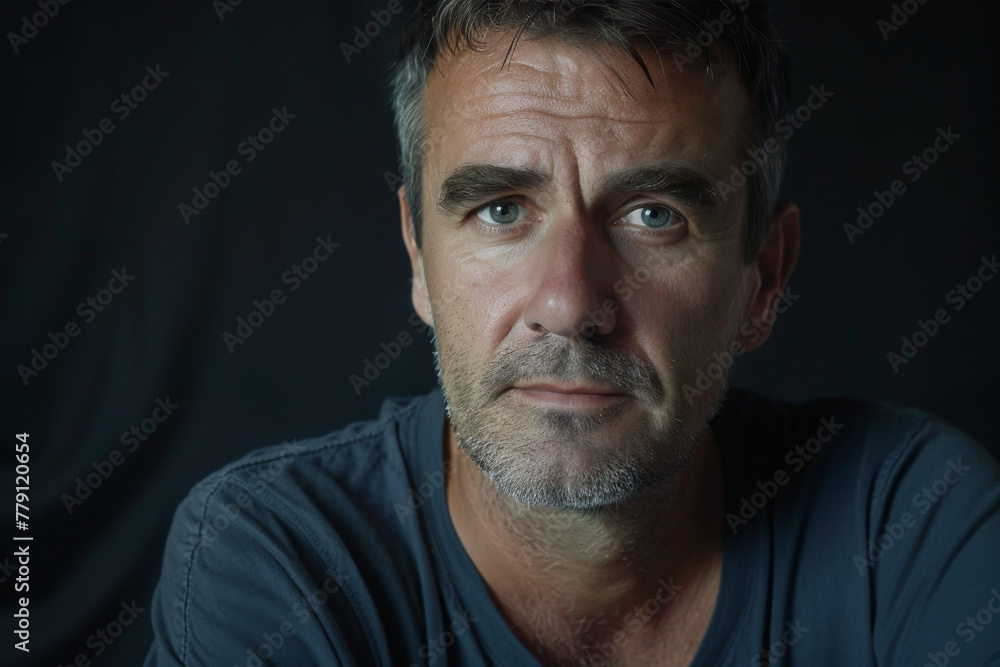 A man with a beard and green eyes looks at the camera A man with a beard and green eyes looks at the camera