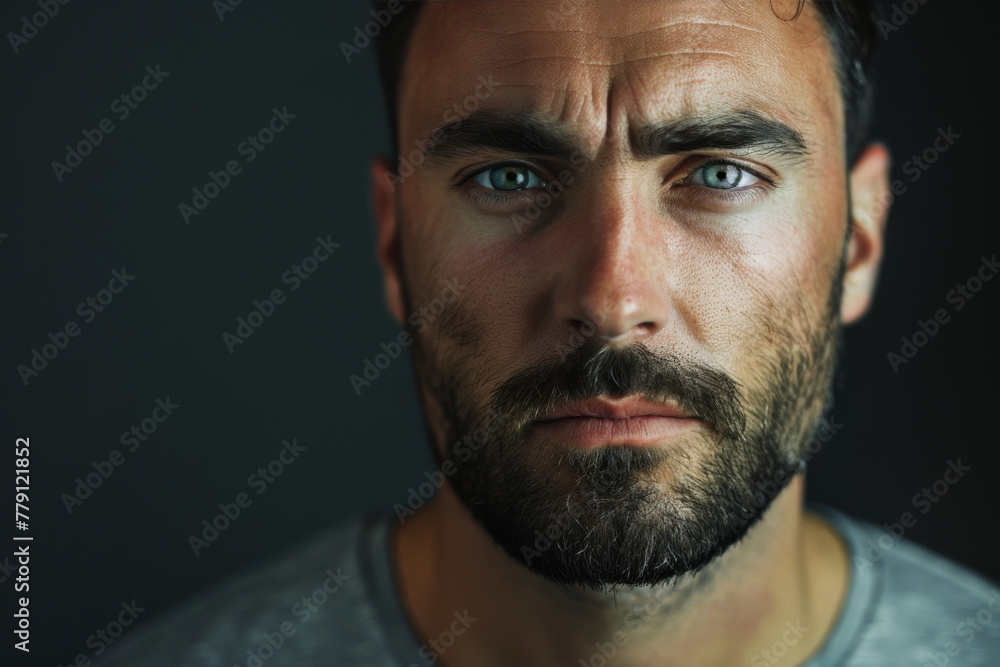 Obraz premium A man with a beard and blue eyes looks at the camera
