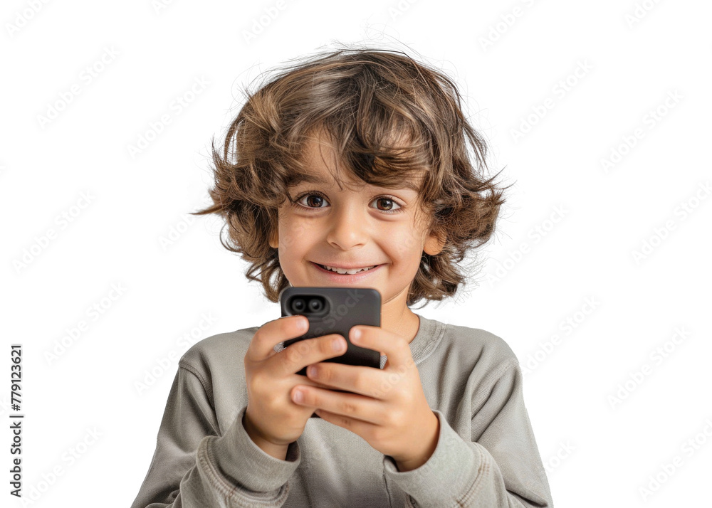 Smiling Child with Phone on Transparent Background Smiling Child with Phone on Transparent Background