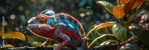 Chameleon demonstrating remarkable camouflage in photorealistic medium shot with soft lighting