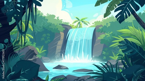 waterfall in the tropical jungle.