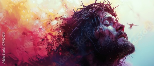Jesus Christ with crown of thorns and dove