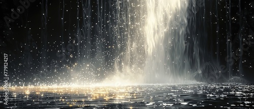 Fantastic view of the waterfall. Dramatic black and white scene