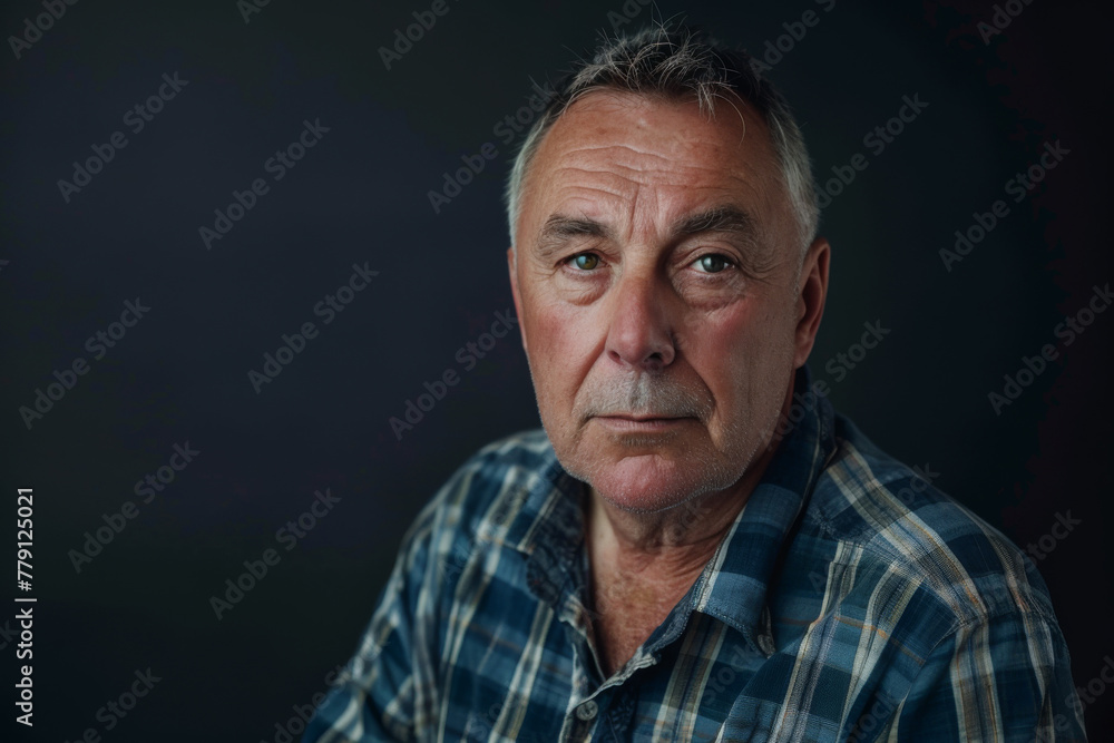 A man in a plaid shirt looks at the camera A man in a plaid shirt looks at the camera