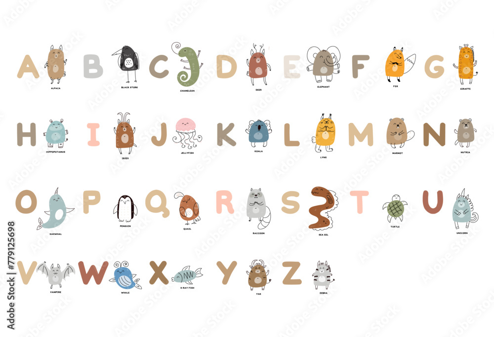 Naklejka premium alphabet zoo vector illustration set