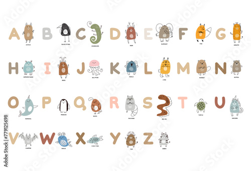 alphabet zoo vector illustration set