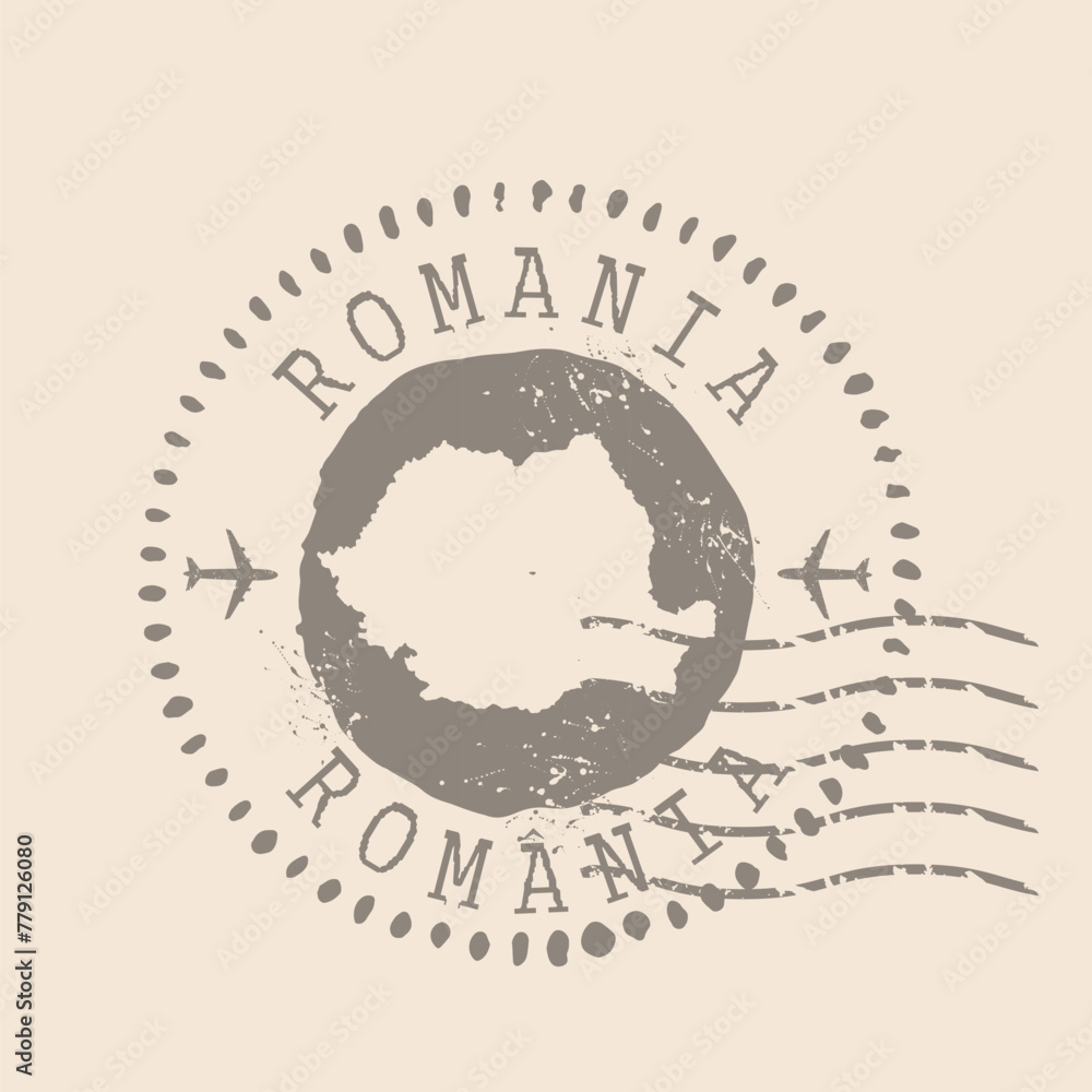 Stamp Postal Romania. Map Silhouette rubber Seal. Design Retro Travel ...