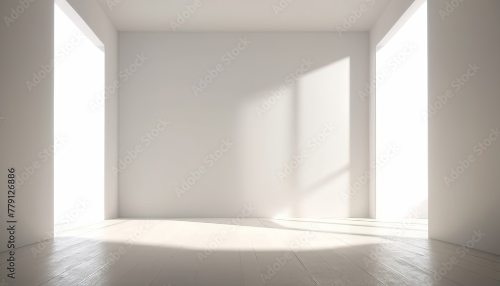 Empty simple background for presentation with wall and podium. Sunlight from the window casts a shadow on light wall. Blank stage with soft shadows and light mockup copy space. Empty simple background for presentation with wall and podium. Sunlight from the window casts a shadow on light wall. Blank stage with soft shadows and light mockup copy space.