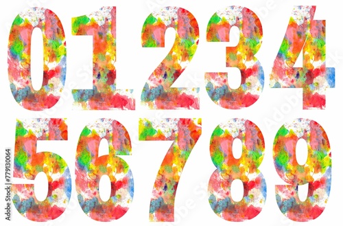 Fototapeta Naklejka Na Ścianę i Meble -  Colorful numbers designs on white background. Beautiful multicolored numbers design decorated from 0 to 9..