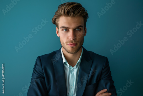 A man in a suit with his arms crossed looks at the camera