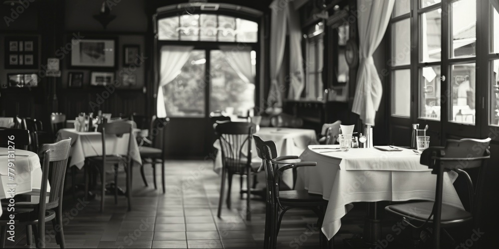 Classic black and white dining room setting, perfect for interior design concepts Classic black and white dining room setting, perfect for interior design concepts