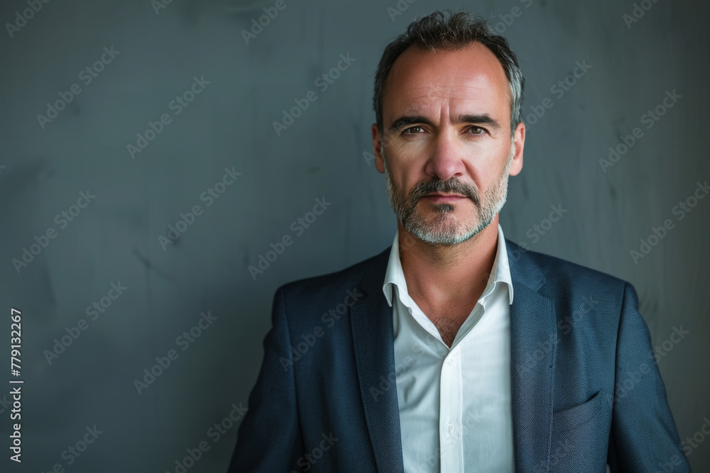 A man with a beard is wearing a suit and white shirt A man with a beard is wearing a suit and white shirt