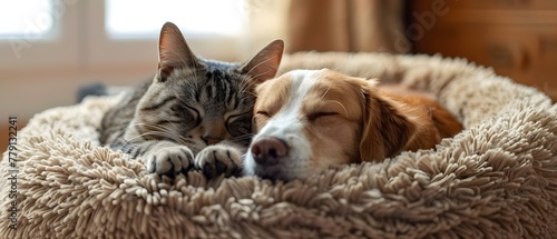 Peaceful Pals: A Cat & Dog Embrace in Harmony. Concept Pets, Harmony, Cat and Dog, Wildlife, Nature