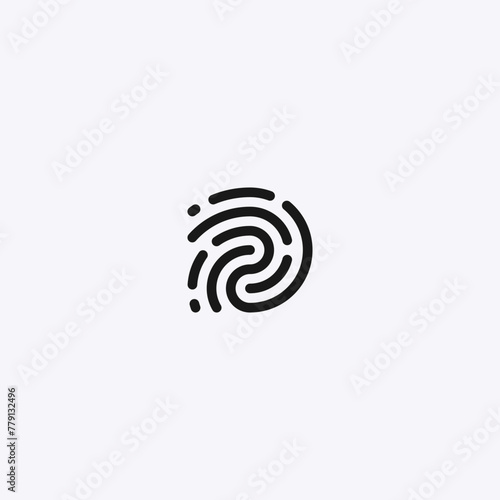 D letter initial logo as fingerprint identity - black and white