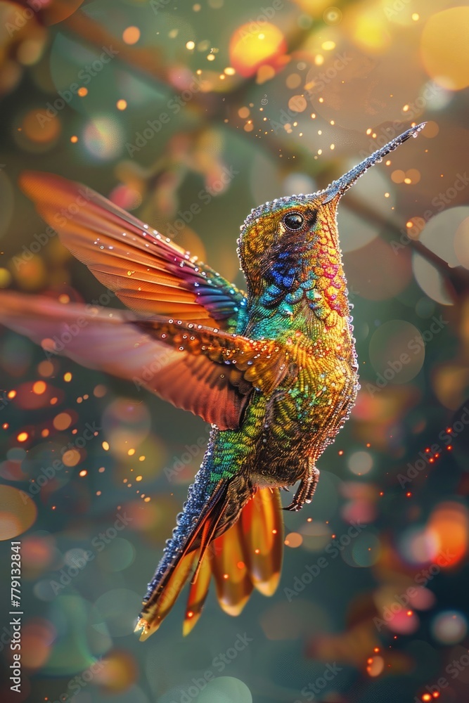 Obraz premium A colorful hummingbird in mid-flight. Perfect for nature and wildlife projects