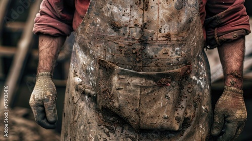 Close up of a person wearing a dirty apron, suitable for various professional and industrial concepts
