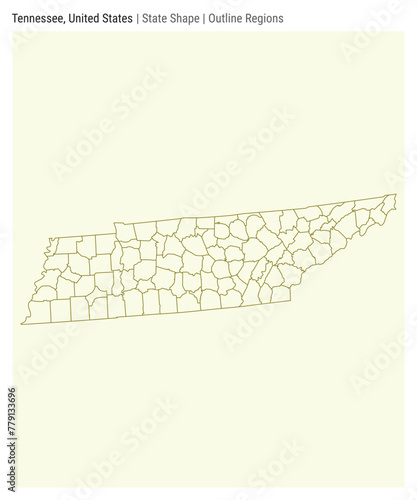 Tennessee, United States. Simple vector map. State shape. Outline Regions style. Border of Tennessee. Vector illustration.
