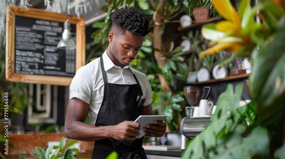 A Barista Taking Orders Digitally A Barista Taking Orders Digitally