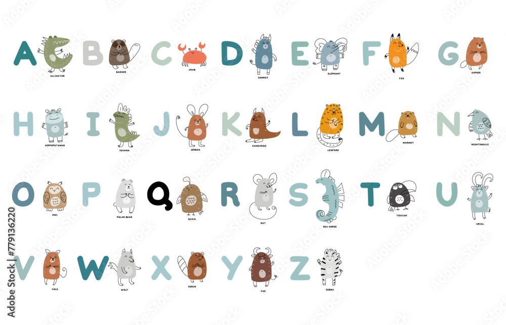 Fototapeta premium alphabet zoo vector illustration set