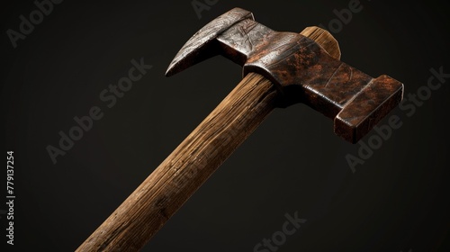 A hammer with a wooden handle on a black background. Suitable for construction and DIY projects