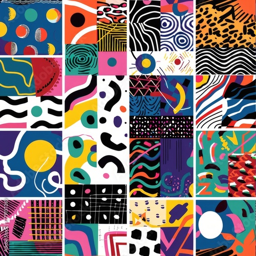 A collage of abstract designs in various colors. Suitable for background or artistic concepts