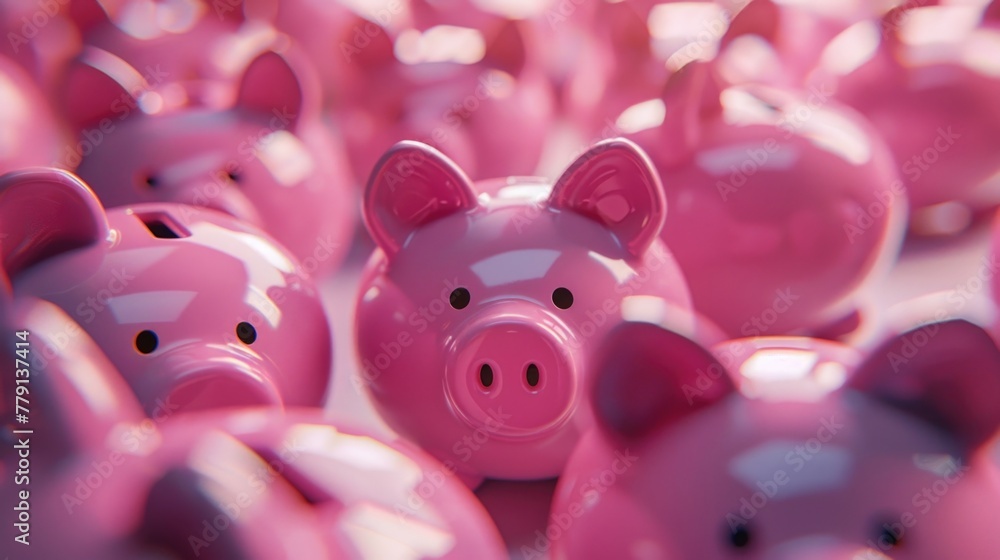 A group of pink piggy banks sitting together. Ideal for financial and savings concepts A group of pink piggy banks sitting together. Ideal for financial and savings concepts