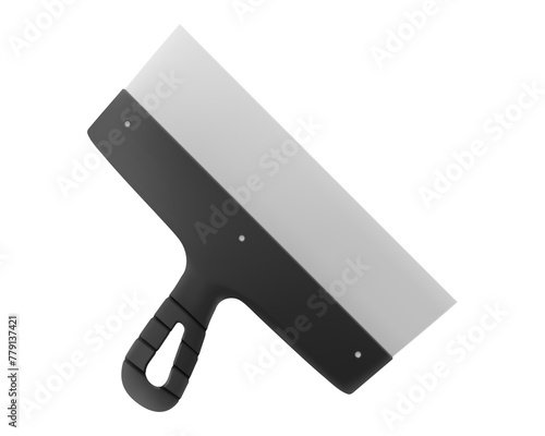 Putty knife isolated on a white background. Plaster spatula with stainless steel blade. Construction, Building tool. Spackling instrument. Spatula for finishing work. Realistic 3d Vector illustration.