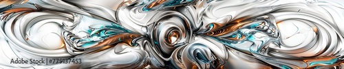 Banner with Wide Panoramic of Fluid Metallic Abstract with Reflective Swirls