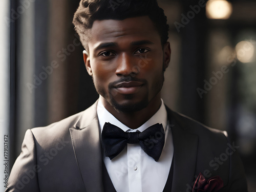 Portrait of a stylish african american guy wearing a tuxedo