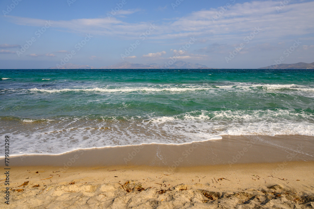 Marmari beach on the island of Kos. Beautiful sandy beach with turquoise waters. Greece
