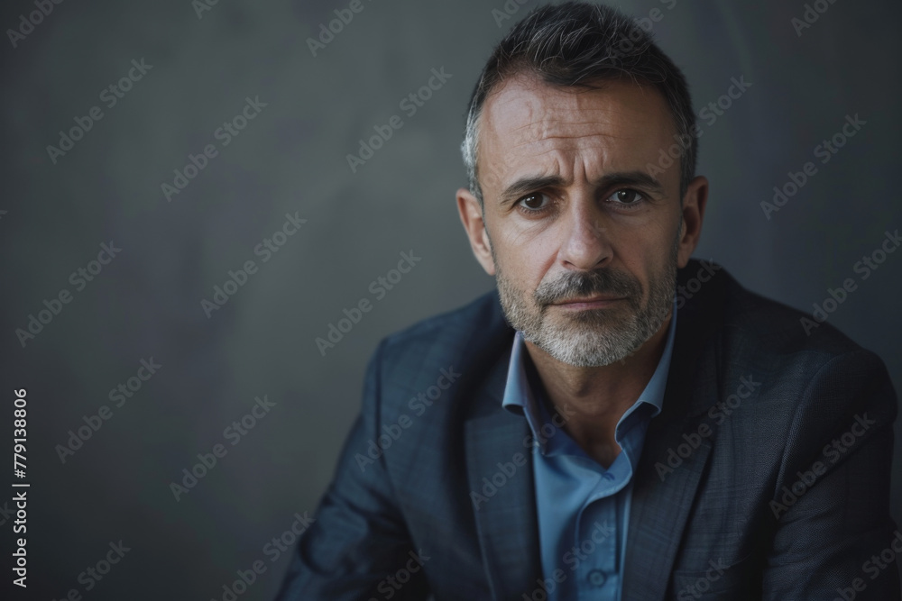 A man with a beard is wearing a suit and a blue shirt A man with a beard is wearing a suit and a blue shirt