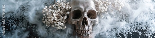 skull with dried flowers.