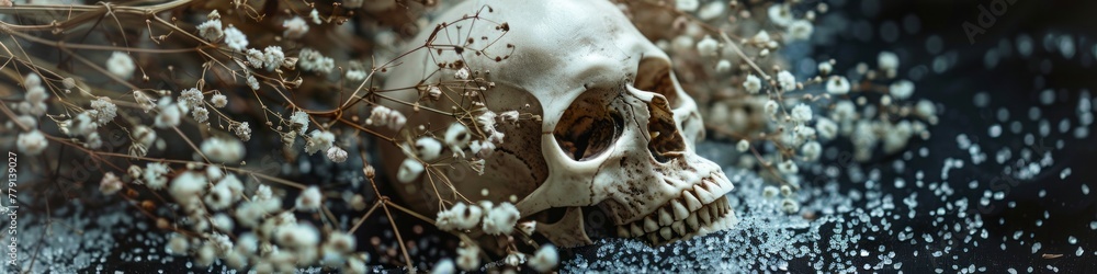 skull with dried flowers. skull with dried flowers.