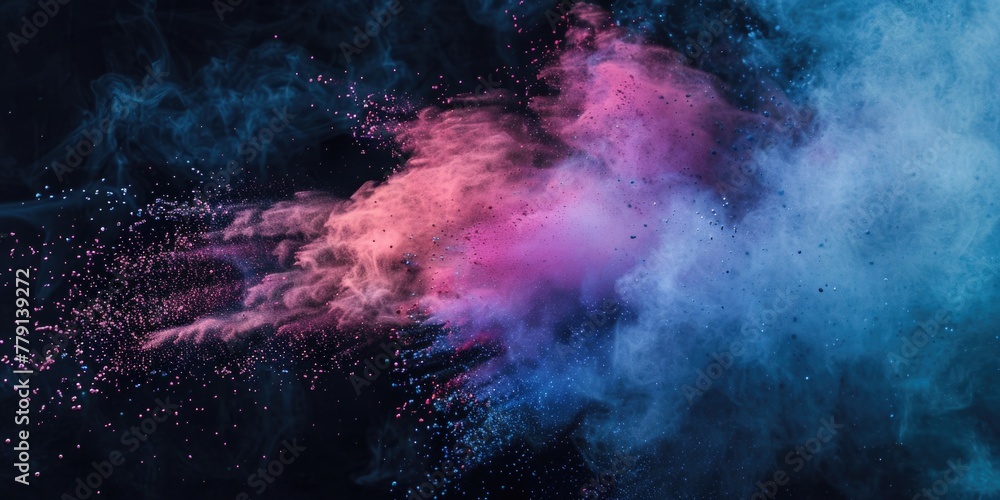 Vibrant pink and blue powder cloud in the air. Perfect for festive events and celebrations