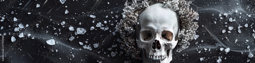 Obraz premium skull with dried flowers.