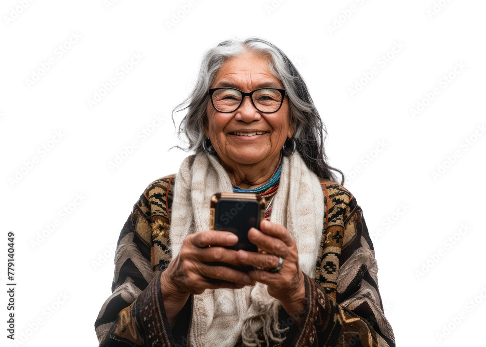 Fototapeta premium Elderly Native American with Smartphone