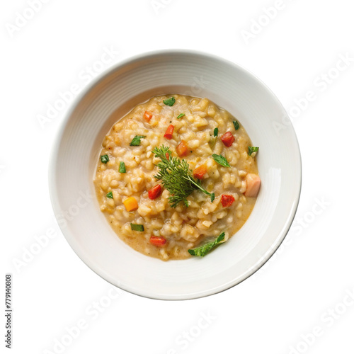 A delicious plate of creamy rice on transparent background