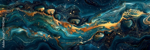 swirls of gold and blue colors blending harmoniously, creating a sense of serenity and luxury