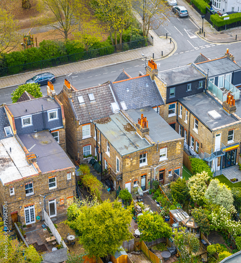 Aerial view of houses in Chiswick, a leafy London suburb with a village feel